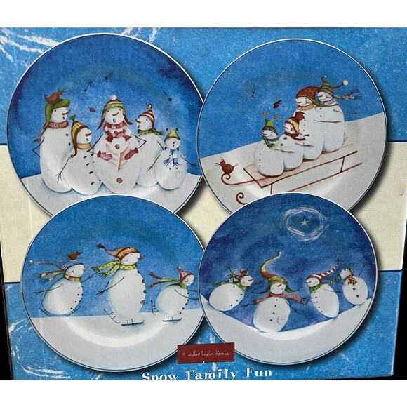 NEW Oneida PLATES 9” Salad / Dessert SnowPals Stoneware Snowman Winter Christmas - Picture 1 of 5